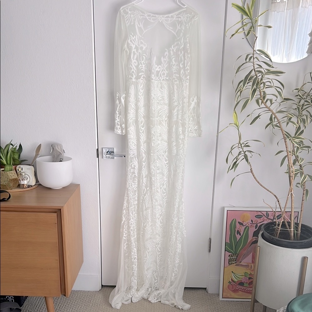 BHLDN White Sheer Lace Long Sleeve Wedding Dress Top Layer 4/M